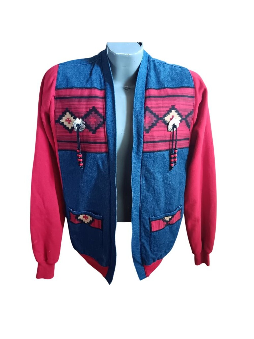 Denim Fleece Southwestern Vintage Men's Jacket Jerzees XL 1of1 Handmade Beaded